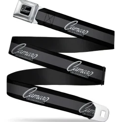 1969 CAMARO BY CHEVROLET Emblem Full Color Black Silver Seatbelt Belt - 1969 CAMARO BY CHEVROLET Emblem/Stripe Black/Gray/Silver Webbing