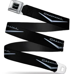 1955-57 CHEVROLET V Emblem Full Color Black Silver Seatbelt Belt - 1955-57 CHEVROLET V Emblem Black/Silver Webbing