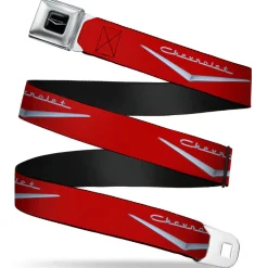 1955-57 CHEVROLET V Emblem Full Color Black Silver Seatbelt Belt - 1955-57 CHEVROLET V Emblem Red/Silver Webbing