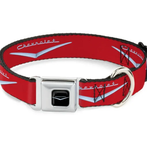 1955-57 CHEVROLET V Emblem Full Color Black Silver Seatbelt Buckle Collar - 1955-57 CHEVROLET V Emblem Red/Silver
