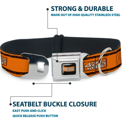 426 HEMI Badge Black/White/Orange Seatbelt Buckle Collar - 426 HEMI Badge/Stripes Weathered Orange/Black/White