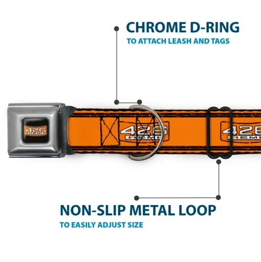 426 HEMI Badge Black/White/Orange Seatbelt Buckle Collar - 426 HEMI Badge/Stripes Weathered Orange/Black/White