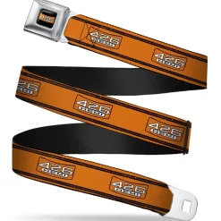 426 HEMI Badge Full Color Black White Orange Seatbelt Belt - 426 HEMI Badge/Stripes Weathered Orange/Black/White Webbing