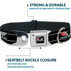 1967 Impala 396 TURBO-JET V Emblem Full Color Black/Silver/Red/White Seatbelt Buckle Collar - 1967 Impala 396 TURBO-JET V Emblem/Stripe Black/Silver/Red/White