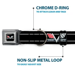 1967 Impala 396 TURBO-JET V Emblem Full Color Black/Silver/Red/White Seatbelt Buckle Collar - 1967 Impala 396 TURBO-JET V Emblem/Stripe Black/Silver/Red/White
