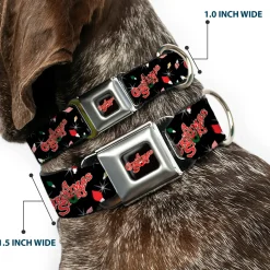 A CHRISTMAS STORY Wreath Logo Full Color Black/Red Seatbelt Buckle Collar - A CHRISTMAS STORY Title Logo and Lights Black/Reds