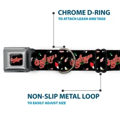 A CHRISTMAS STORY Wreath Logo Full Color Black/Red Seatbelt Buckle Collar - A CHRISTMAS STORY Title Logo and Lights Black/Reds