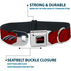 A NIGHTMARE ON ELM STREET Full Color Black/Blood Splatter Reds Seatbelt Buckle Collar - A NIGHTMARE ON ELM STREET/Freddy's Hand Scratching Reds/Black/Gray
