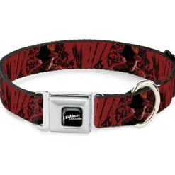 A NIGHTMARE ON ELM STREET Logo Full Color Black/Reds Seatbelt Buckle Collar - Freddy Poses/Quote Scrawls/Hand Scratching2 Reds/Black