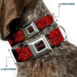 A NIGHTMARE ON ELM STREET Logo Full Color Black/Reds Seatbelt Buckle Collar - Freddy Poses/Quote Scrawls/Hand Scratching2 Reds/Black
