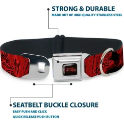 A NIGHTMARE ON ELM STREET Logo Full Color Black/Reds Seatbelt Buckle Collar - Freddy Poses/Quote Scrawls/Hand Scratching2 Reds/Black