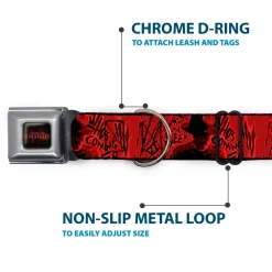 A NIGHTMARE ON ELM STREET Logo Full Color Black/Reds Seatbelt Buckle Collar - Freddy Poses/Quote Scrawls/Hand Scratching2 Reds/Black