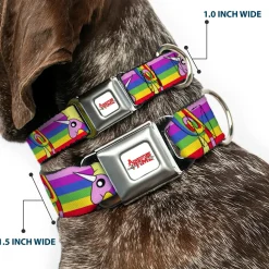 ADVENTURE TIME Title Logo Full Color White Seatbelt Buckle Collar - Adventure Time Lady Raincorn Poses Stripe Rainbow