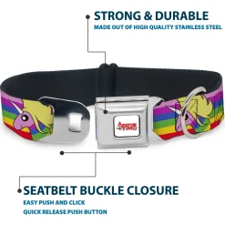 ADVENTURE TIME Title Logo Full Color White Seatbelt Buckle Collar - Adventure Time Lady Raincorn Poses Stripe Rainbow