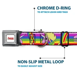 ADVENTURE TIME Title Logo Full Color White Seatbelt Buckle Collar - Adventure Time Lady Raincorn Poses Stripe Rainbow