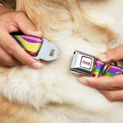 ADVENTURE TIME Title Logo Full Color White Seatbelt Buckle Collar - Adventure Time Lady Raincorn Poses Stripe Rainbow