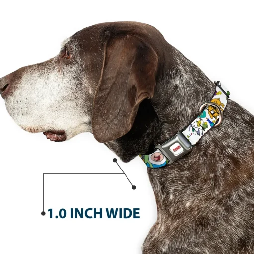 ADVENTURE TIME Title Logo Full Color White Seatbelt Buckle Collar - Adventure Time Jake and Finn Open Pack Pose White