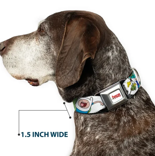 ADVENTURE TIME Title Logo Full Color White Seatbelt Buckle Collar - Adventure Time Jake and Finn Open Pack Pose White