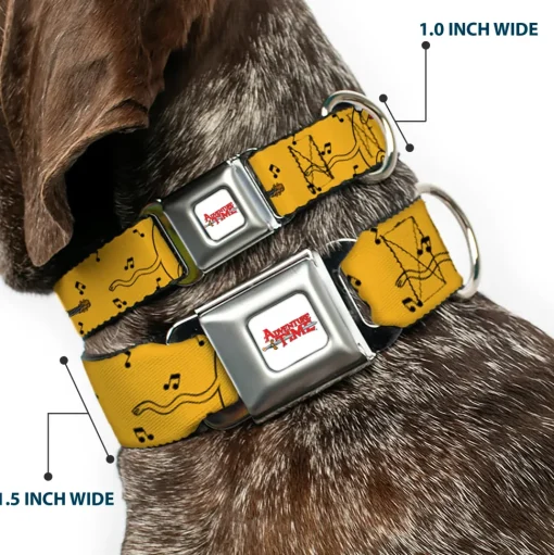 ADVENTURE TIME Title Logo Full Color White Seatbelt Buckle Collar - Adventure Time Jake Dancing and Violin Poses Yellow