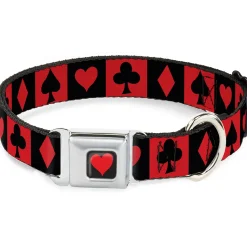 Alice in Wonderland Heart Full Color Black/Red Seatbelt Buckle Collar - Alice in Wonderland Card Suits Red/Black