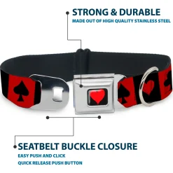Alice in Wonderland Heart Full Color Black/Red Seatbelt Buckle Collar - Alice in Wonderland Card Suits Red/Black