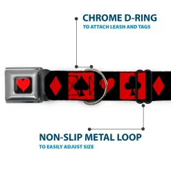 Alice in Wonderland Heart Full Color Black/Red Seatbelt Buckle Collar - Alice in Wonderland Card Suits Red/Black