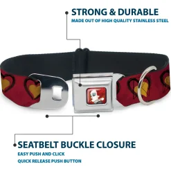 Alice in Wonderland Queen Face Full Color Red Seatbelt Buckle Collar - Alice in Wonderland Queen's Hearts Reds/Black/Gold