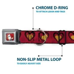 Alice in Wonderland Queen Face Full Color Red Seatbelt Buckle Collar - Alice in Wonderland Queen's Hearts Reds/Black/Gold