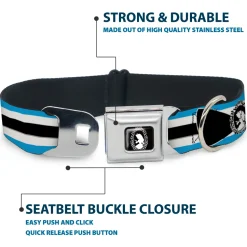 Alice Silhouette Cameo Pose Black White Seatbelt Buckle Collar - Alice in Wonderland Stripe/Bow Silhouette Blue/Black/White