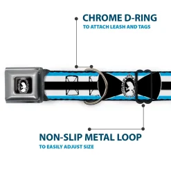 Alice Silhouette Cameo Pose Black White Seatbelt Buckle Collar - Alice in Wonderland Stripe/Bow Silhouette Blue/Black/White