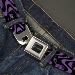 ANNABELLE Title Logo Full Color Black/White Seatbelt Belt - Annabelle Face and Eyeballs Squiggle Black/Purple Webbing