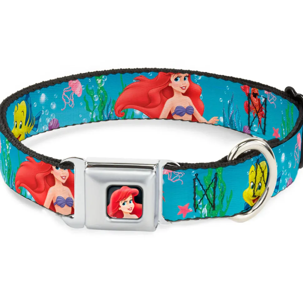 Ariel CLOSE-UP Full Color Seatbelt Buckle Collar - Ariel, Sebastian & Flounder Scene2