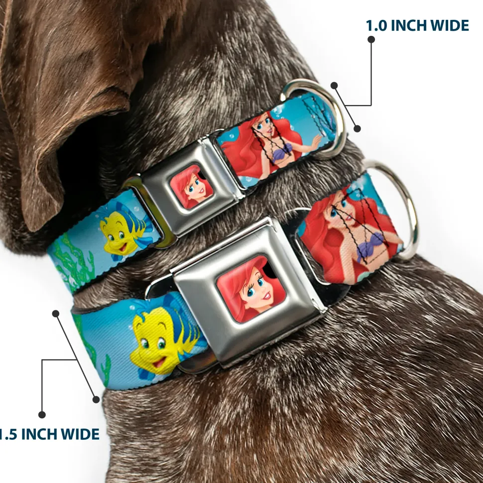 Ariel CLOSE-UP Full Color Seatbelt Buckle Collar - Ariel, Sebastian & Flounder Scene2