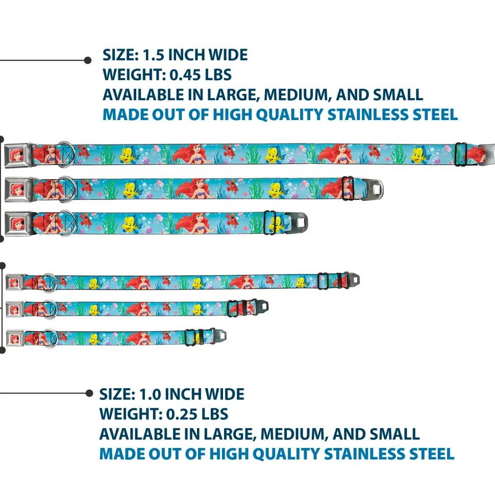 Ariel CLOSE-UP Full Color Seatbelt Buckle Collar - Ariel, Sebastian & Flounder Scene2