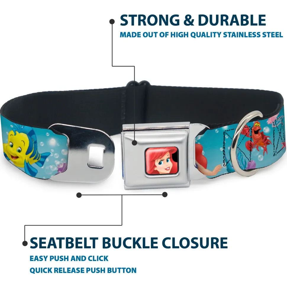 Ariel CLOSE-UP Full Color Seatbelt Buckle Collar - Ariel, Sebastian & Flounder Scene2