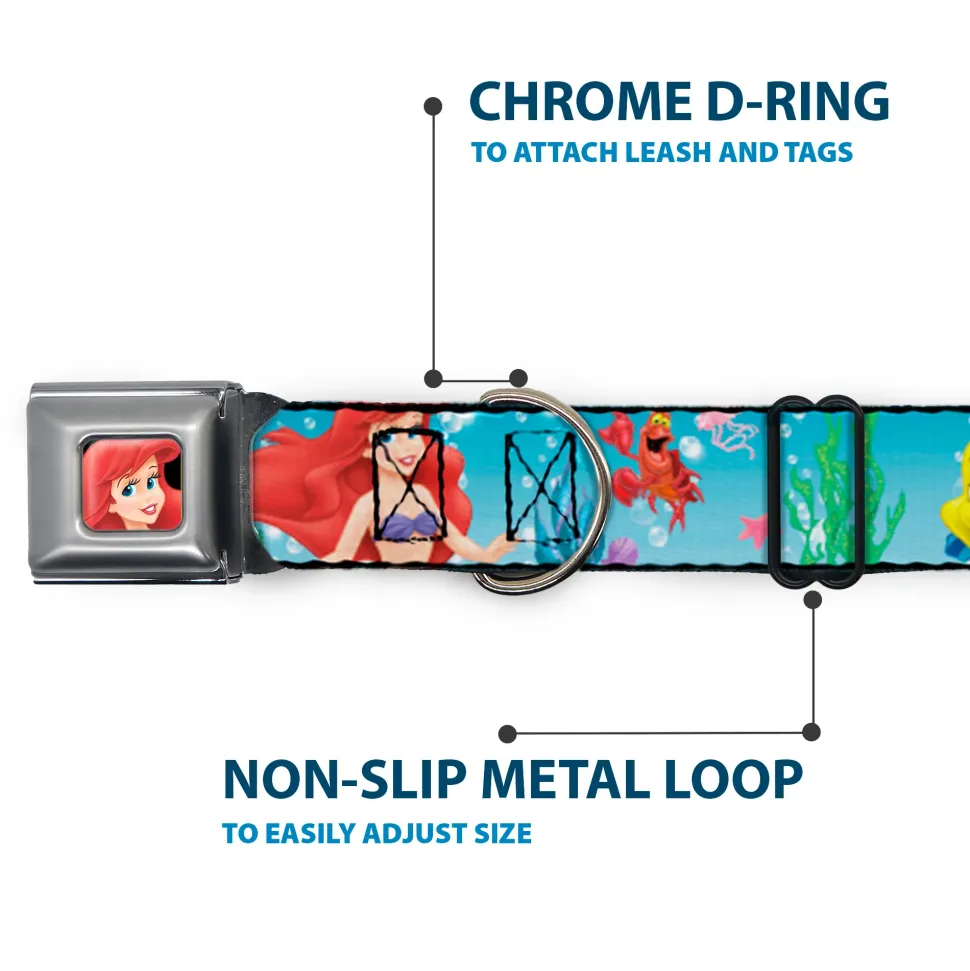 Ariel CLOSE-UP Full Color Seatbelt Buckle Collar - Ariel, Sebastian & Flounder Scene2