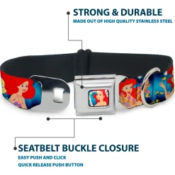 Ariel Daydreaming Full Color Blues Seatbelt Buckle Collar - The Little Mermaid Under the Sea Scenes