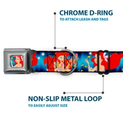 Ariel Daydreaming Full Color Blues Seatbelt Buckle Collar - The Little Mermaid Under the Sea Scenes