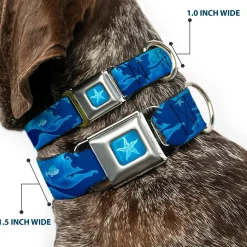 Ariel Daydreaming Full Color Blues Seatbelt Buckle Collar - Ariel Silhouette Poses/Castle Blues