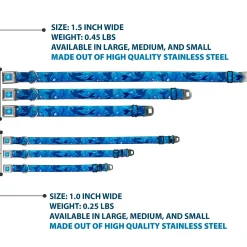 Ariel Daydreaming Full Color Blues Seatbelt Buckle Collar - Ariel Silhouette Poses/Castle Blues