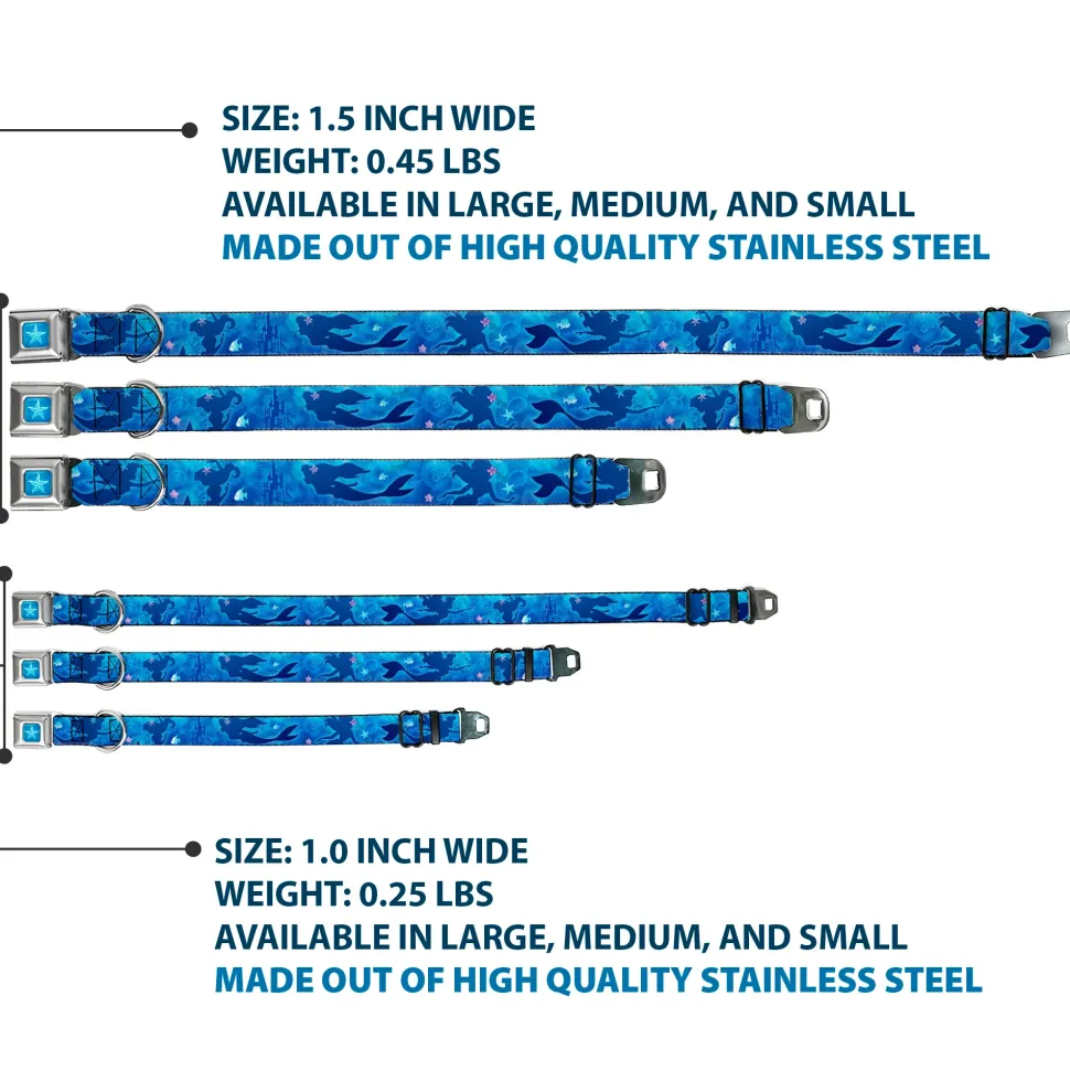 Ariel Daydreaming Full Color Blues Seatbelt Buckle Collar - Ariel Silhouette Poses/Castle Blues