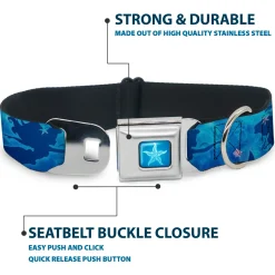 Ariel Daydreaming Full Color Blues Seatbelt Buckle Collar - Ariel Silhouette Poses/Castle Blues