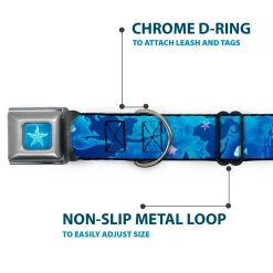 Ariel Daydreaming Full Color Blues Seatbelt Buckle Collar - Ariel Silhouette Poses/Castle Blues