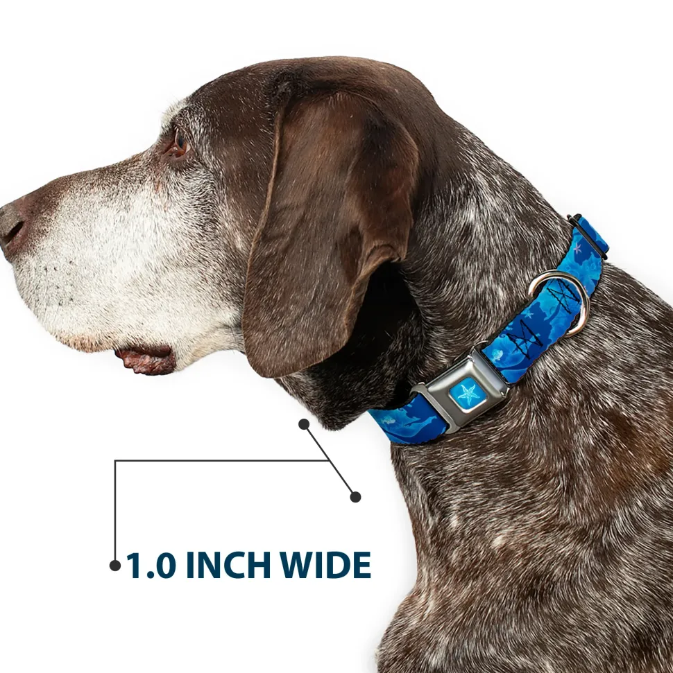 Ariel Daydreaming Full Color Blues Seatbelt Buckle Collar - Ariel Silhouette Poses/Castle Blues
