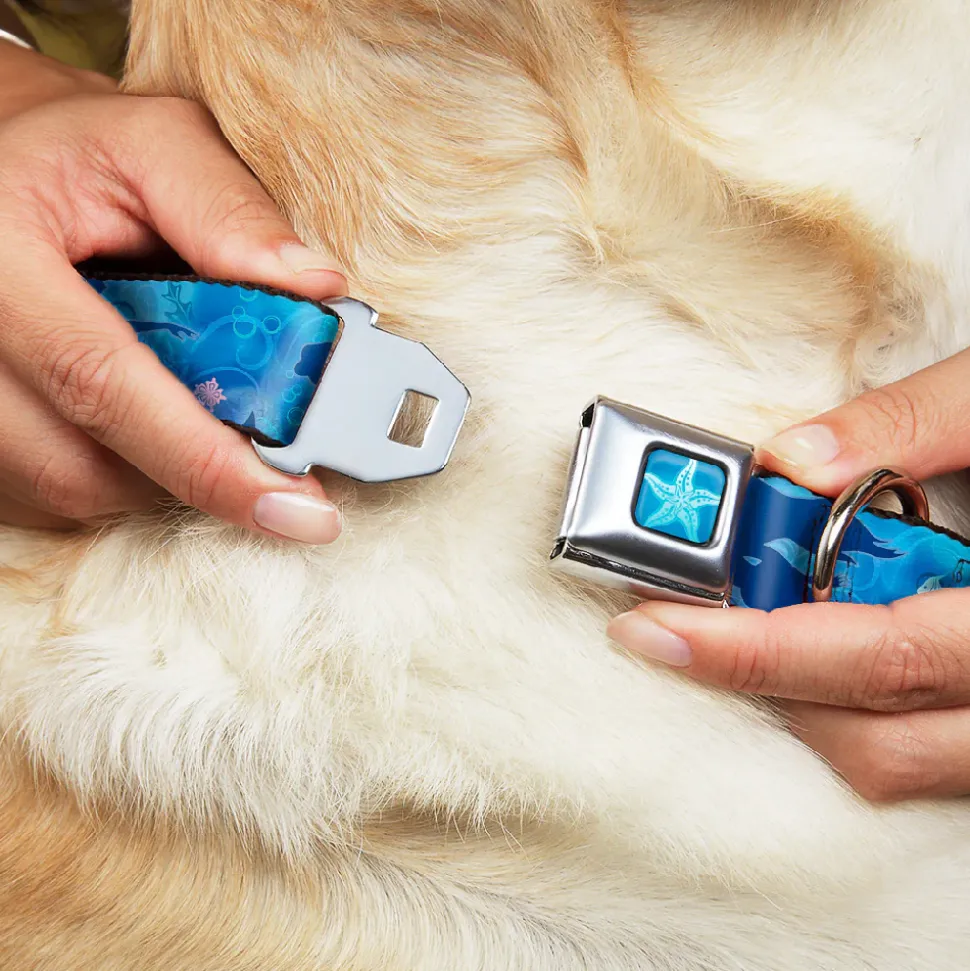 Ariel Daydreaming Full Color Blues Seatbelt Buckle Collar - Ariel Silhouette Poses/Castle Blues