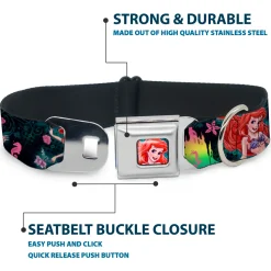 Ariel Face Full Color Turquoise Seatbelt Buckle Collar - Ariel Underwater Poses/Palace Silhouette