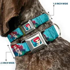 Ariel Face6 Turquoise Full Color Blues Seatbelt Buckle Collar - Ariel Poses Coral & Castle Blues/Reds