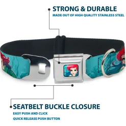 Ariel Face6 Turquoise Full Color Blues Seatbelt Buckle Collar - Ariel Poses Coral & Castle Blues/Reds