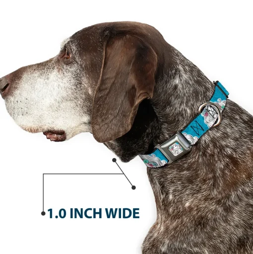 Ariel Sketch2 Pose Full Color Blue Seatbelt Buckle Collar - Ariel Poses/Shells Sketch Blue/White