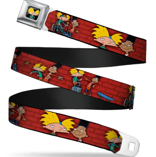 Arnold Pose Full Color Black Seatbelt Belt - Arnold & Gerald Poses Brick Wall Webbing